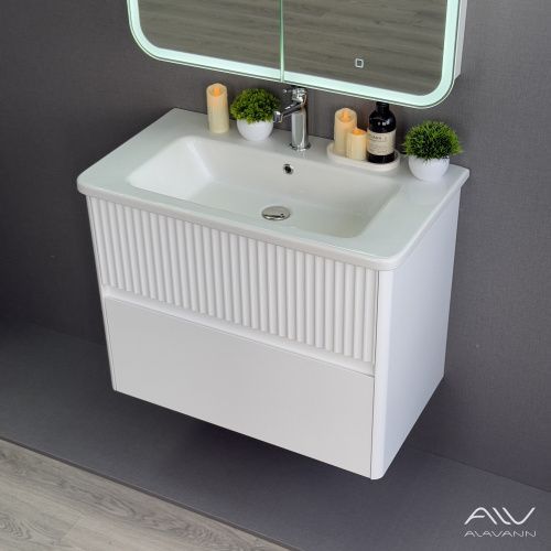 Тумба с раковиной Alavann Wave ALV1112000 80х50 подвесная цвет белый