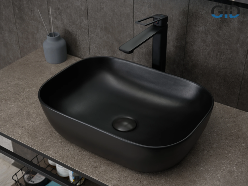 Раковина керамическая Gid Geométrico 53367 50х30 накладная цвет черный без отверстий под смеситель