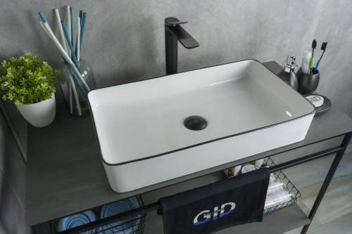 Раковина керамическая Gid Geométrico 52225 60х30 накладная цвет белый/черный без отверстий под смеситель