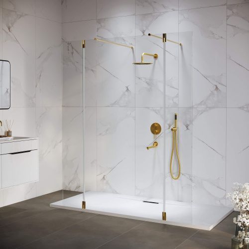 Душевая перегородка RGW Walk In 351005243-16 140х195 стекло прозрачное профиль золото