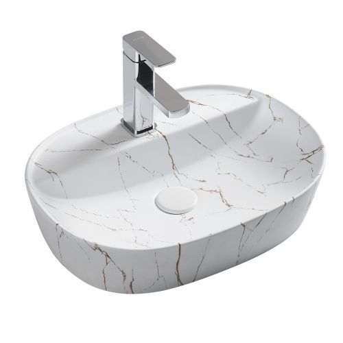 Раковина из сантехнического фаянса Azario AZ-2202-M851 50 см накладная цвет белый/серый 1 отверстие под смеситель