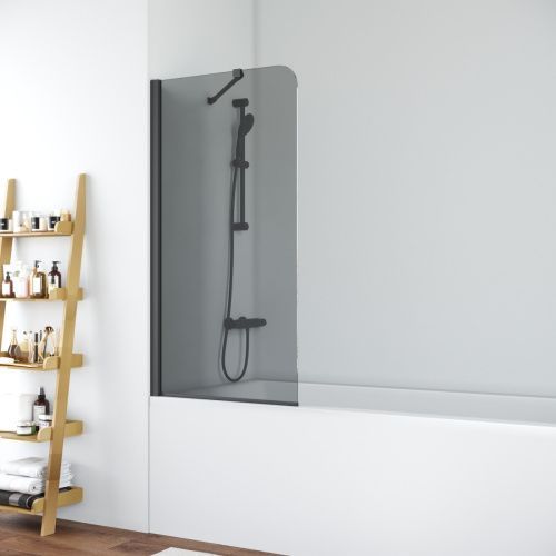 Душевая шторка на ванну Vegas-Glass EV+EV NOVO ST EV ST NOVO 76 02М 07 75х140 стекло тонированное профиль черный ориентация универсальная