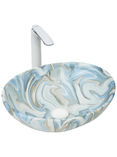 Раковина из сантехнического фаянса WeltWasser WW SK 10000004551 30 см накладная цвет белый/серый/голубой без отверстий под смеситель