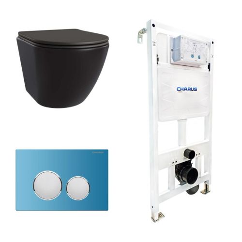 Сет унитаз + инсталляция + кнопка CC.300.80.01+FP.330.AQUABLUE.10+AM25010 Nero