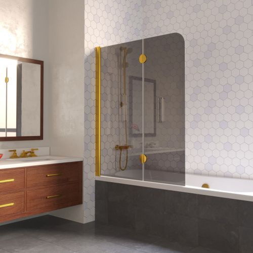 Душевая шторка на ванну Vegas-Glass E2V LUX E2V LUX 120 09 07 L 120х150 стекло тонированное профиль золото ориентация левая