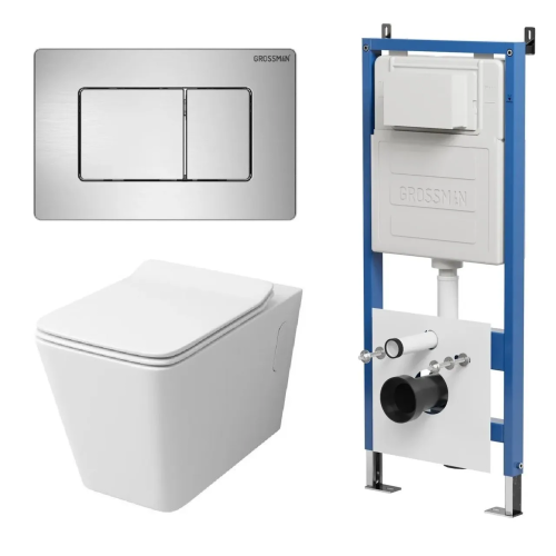 Инсталляция + кнопка смыва + унитаз Grossman Galaxy 97.4414S.04.12M