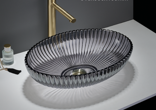 Раковина стеклянная CeramaLux GL49A 50х40 накладная цвет серый без отверстий под смеситель