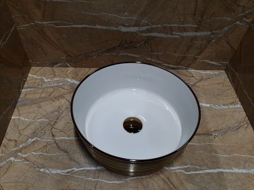 Раковина из сантехнического фаянса CeramaLux C1055 40х40 накладная цвет белый без отверстий под смеситель