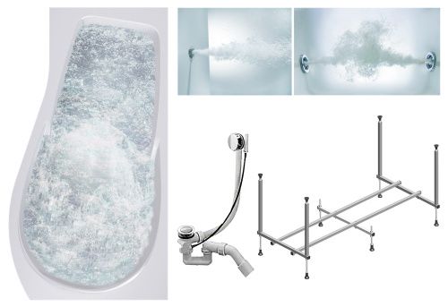 Ванна акриловая гидромассажная Timo VINO VINO1792R-KTVINO17-SPV1505-T-CM-T-BM 170х90 пристенная асимметричная с каркасом