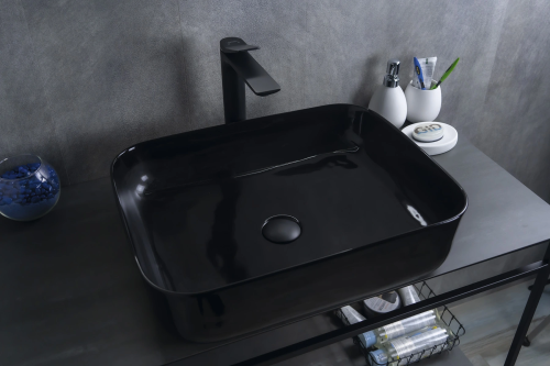 Раковина керамическая Gid Geométrico 53351 50х40 накладная цвет черный без отверстий под смеситель