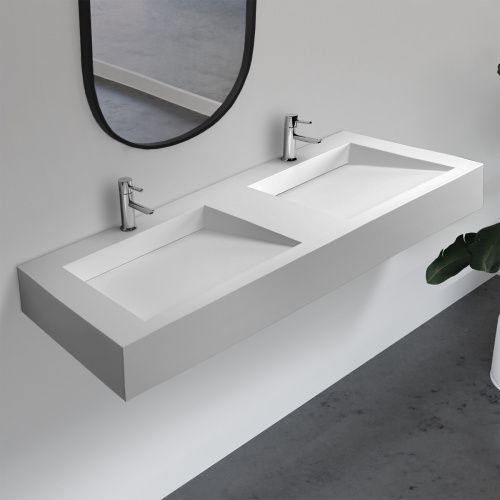 Раковина из искусственного камня Abber STEIN AS2643-1.2 120х50 подвесная цвет белый без отверстий под смеситель