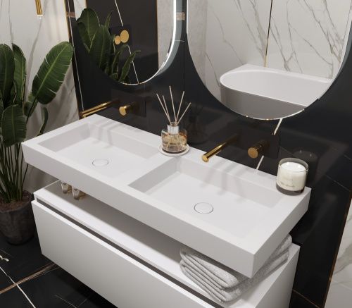 Раковина из искусственного камня Armadi Art Flat 888-120 120х50 подвесная цвет белый без отверстий под смеситель