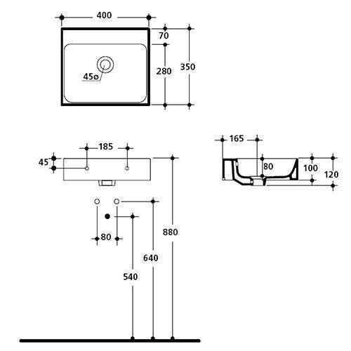Раковина из сантехнического фарфора Kerasan Cento 353901*0 40х40 подвесная цвет белый без отверстий под смеситель - фото 3
