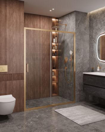 Душевая дверь Cezares MOLVENO MOLVENO-BF-1-160-C-BORO-IV 160х195 стекло прозрачное профиль золото