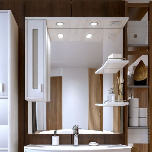 Зеркало-шкаф Бриклаер Бали 4627125412035 90х100 подвесной цвет белый/бежевый