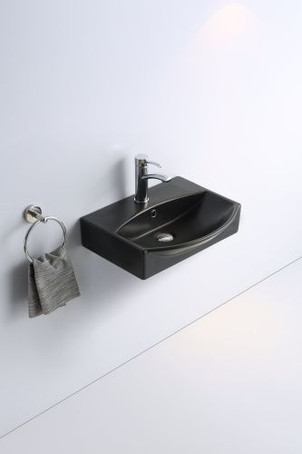 Раковина из сантехнического фаянса CeramaLux 78014CMB 50х40 подвесная цвет черный 1 отверстие под смеситель