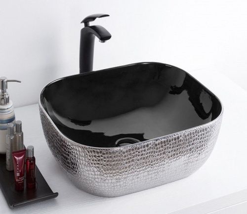 Раковина из сантехнического фаянса CeramaLux D1302H020 50х40 накладная цвет хром без отверстий под смеситель