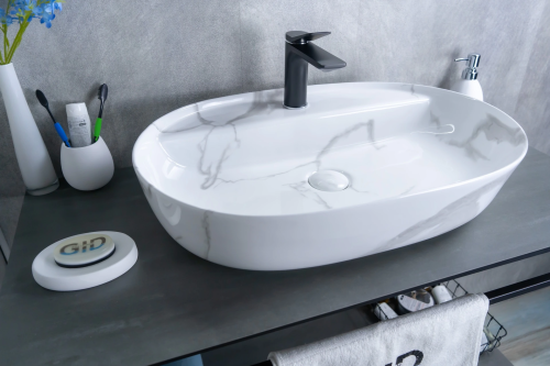 Раковина керамическая Gid Lago 54470 60х40 накладная цвет многоцветный 1 отверстие под смеситель