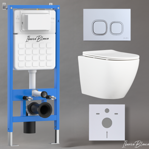 Комплект унитаз с инталляцией и клавишей смыва Iberica Blanca BILBAO ALTO IB001.BLA.231.834