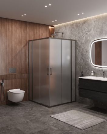 Душевой уголок Cezares MOLVENO MOLVENO-A-22-90+20-P-GM 110х110 стекло рифленое профиль оружейная сталь без поддона