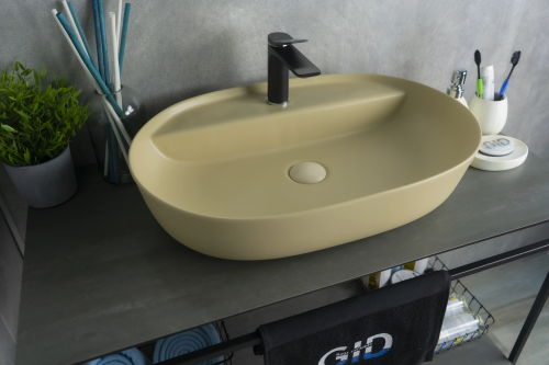 Раковина керамическая Gid Lago 53343 60х40 накладная цвет коричневый 1 отверстие под смеситель