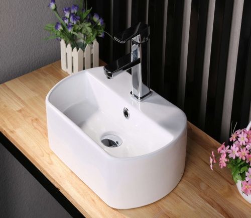 Раковина из сантехнического фаянса CeramaLux 9293 40х30 накладная цвет белый 1 отверстие под смеситель