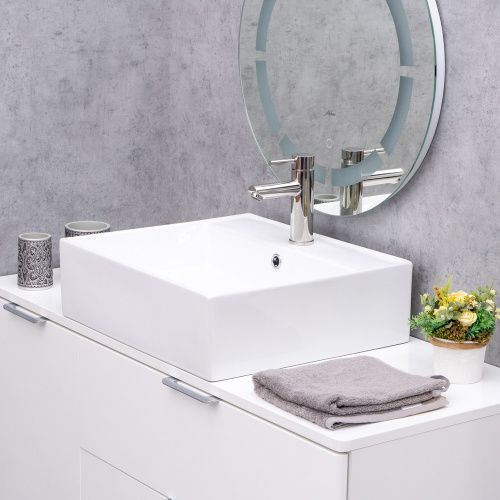 Раковина из сантехнического фарфора Melana 78182-805 50х50 накладная цвет белый 1 отверстие под смеситель