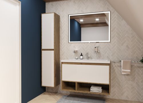 Тумба с раковиной Эстет Monaco Wood ФР-00010686 100х50 подвесная цвет белый/бежевый