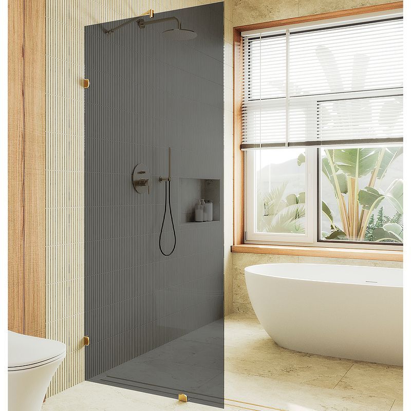 Душевая перегородка Maybah Glass MGD-274-3 80х195 стекло тонированное профиль золото