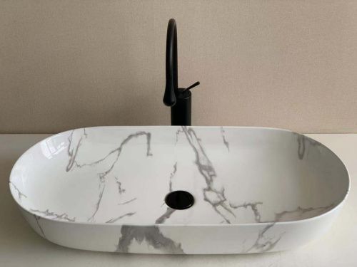 Раковина из сантехнического фаянса CeramaLux 350 80х40 накладная цвет белый без отверстий под смеситель