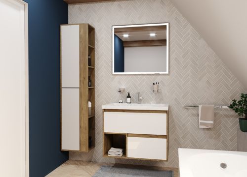 Тумба с раковиной Эстет Monaco Wood ФР-00010683 80х50 подвесная цвет белый/бежевый