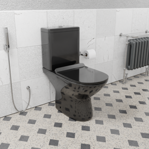 Унитаз напольный с бачком CeramaLux 9126-18 черный с сиденьем микролифт безободковый каскадный смыв