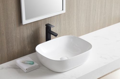 Раковина из сантехнического фарфора Sintesi SIN-LVB-APP-403 50х40 накладная цвет белый без отверстий под смеситель