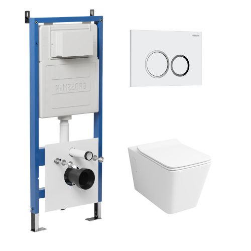 Инсталляция + кнопка смыва + унитаз Grossman Galaxy 97.4414S.01.000