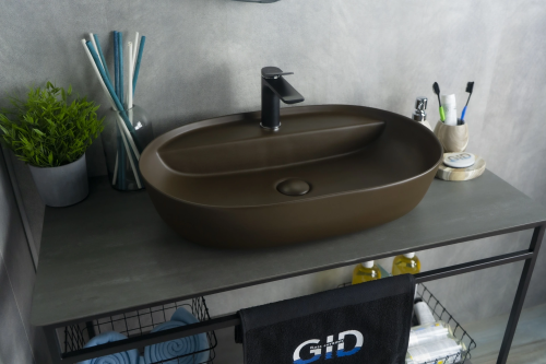 Раковина керамическая Gid Lago 53342 60х40 накладная цвет коричневый 1 отверстие под смеситель