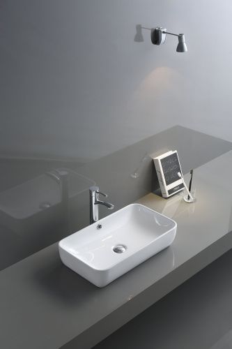 Раковина из сантехнического фаянса CeramaLux 9217 60х30 накладная цвет белый без отверстий под смеситель