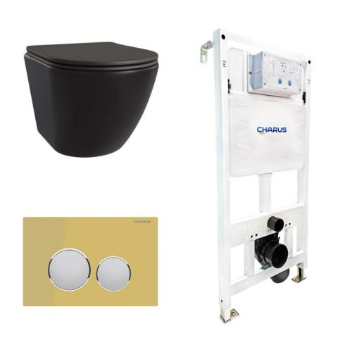 Сет унитаз + инсталляция + кнопка CC.300.80.01+FP.330.YELLOW.10+AM25010 Nero