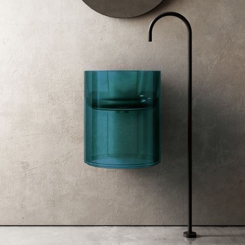 Раковина из полиэфирной смолы Abber KRISTALL AT2704Aquamarin 40х40 подвесная цвет зеленый без отверстий под смеситель