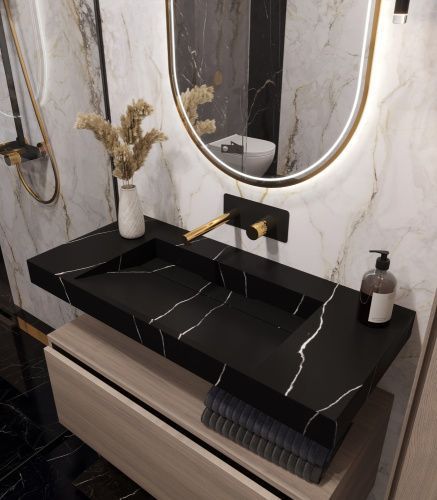 Раковина из искусственного камня Armadi Art Flat 859-100-NM 100х50 подвесная цвет черный без отверстий под смеситель