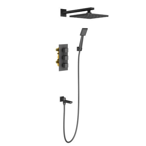 Душевая система Timo Tetra-thermo SX-0199/03SM встраиваемая в стену цвет черный с термостатом