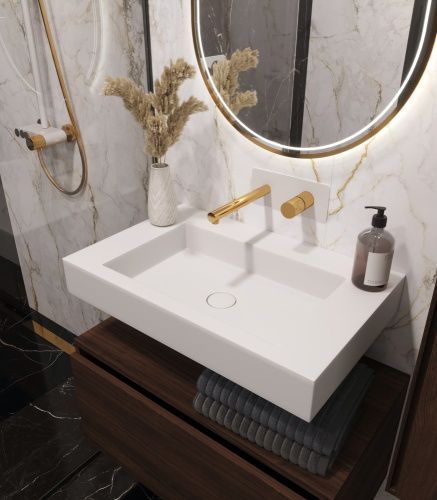 Раковина из искусственного камня Armadi Art Flat 888-70 70х50 подвесная цвет белый без отверстий под смеситель