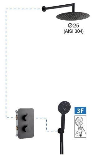 Душевая система AQG Aqua 19AQTER22505 встраиваемая в стену цвет черный