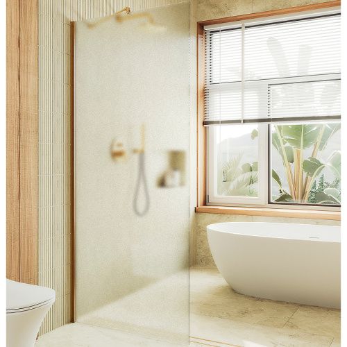 Душевая перегородка Maybah Glass MGD-680-3ш 110х195 стекло тонированное профиль золото