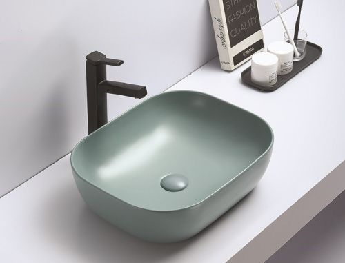 Раковина из сантехнического фаянса CeramaLux 78104MLG-6 50х40 накладная цвет зеленый без отверстий под смеситель