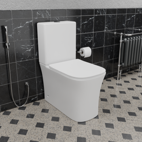 Унитаз напольный с бачком CeramaLux 1218A белый с сиденьем микролифт безободковый каскадный смыв