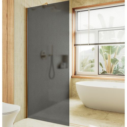 Душевая перегородка Maybah Glass MGD-682-3ш 110х195 стекло тонированное профиль золото