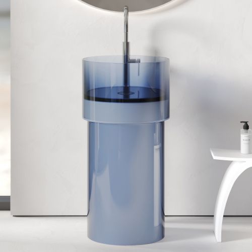 Раковина из полиэфирной смолы Abber Kristall AT2701Saphir-H 50х50 напольная цвет синий без отверстий под смеситель