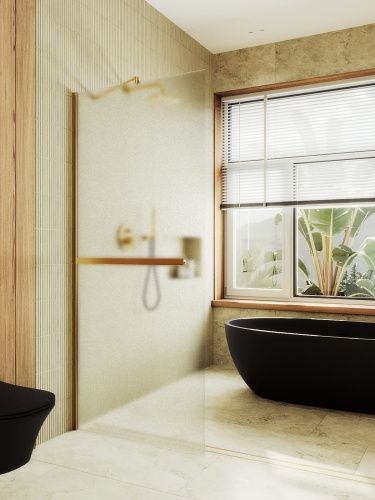 Душевая перегородка Maybah Glass MGD-719-3ш 120х195 стекло тонированное профиль золото