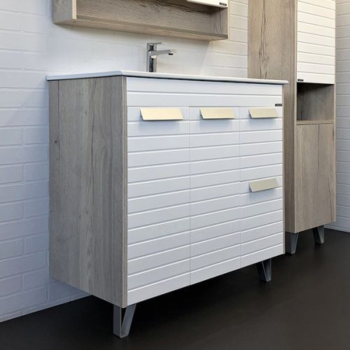 Тумба с раковиной Comforty Клеон 00-00004757CF 90х50 напольная цвет серый