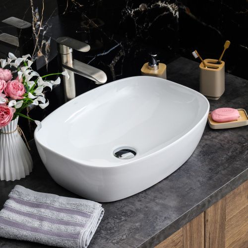 Раковина из сантехнического фарфора Melana 320352-805 50х40 накладная цвет белый без отверстий под смеситель